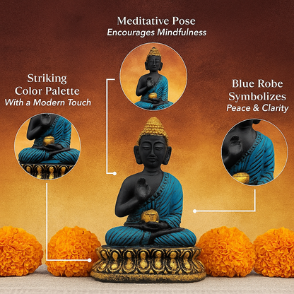Blue Meditating Buddha Murti