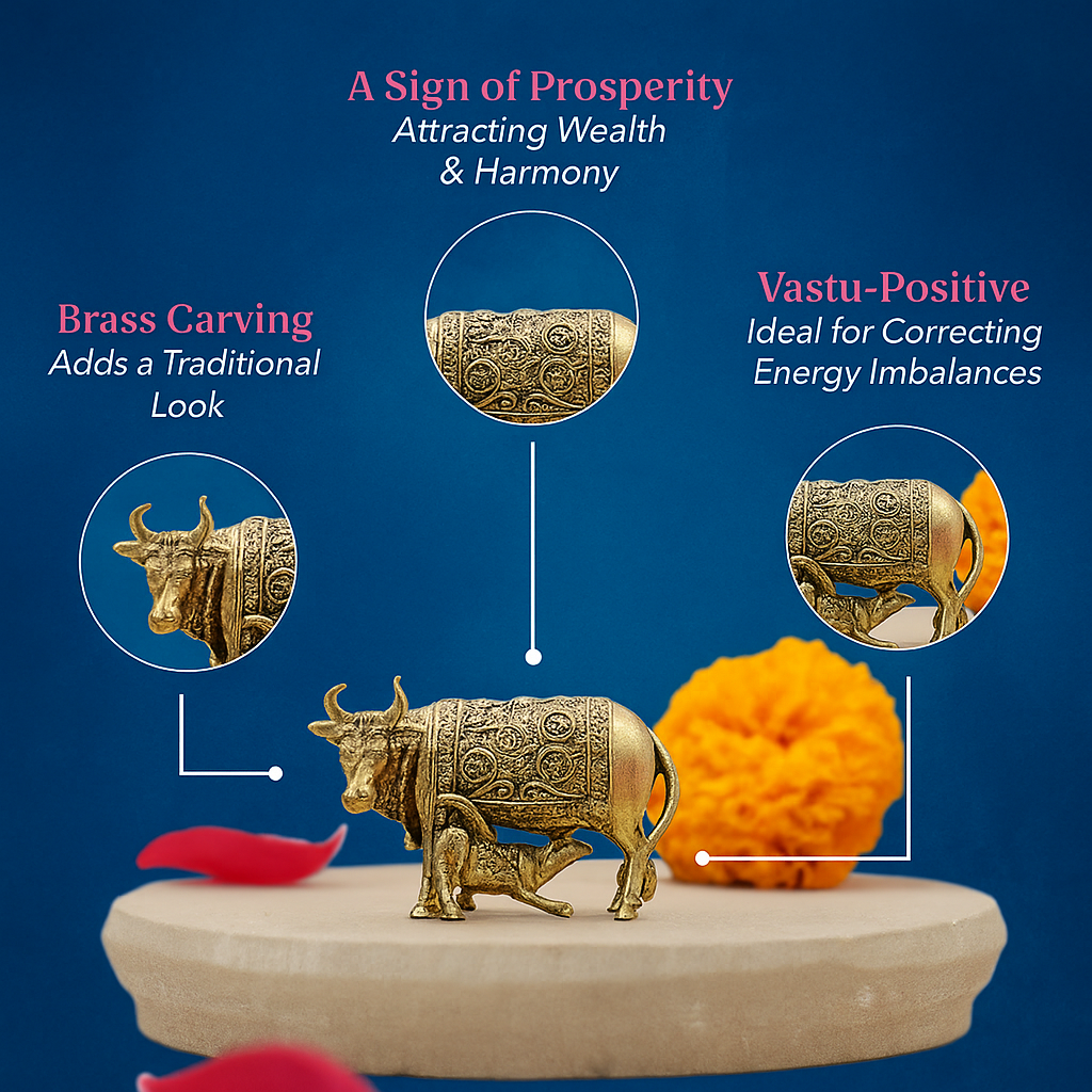 Brass Kamdhenu Cow with Calf Murti