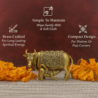 Brass Kamdhenu Cow with Calf Murti