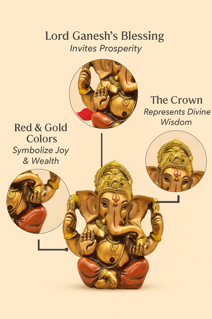 Red & Golden Ganesh Ji Murti – Riddhi Siddhi Roop