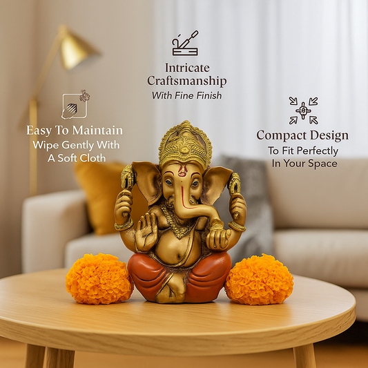 Red & Golden Ganesh Ji Murti – Riddhi Siddhi Roop