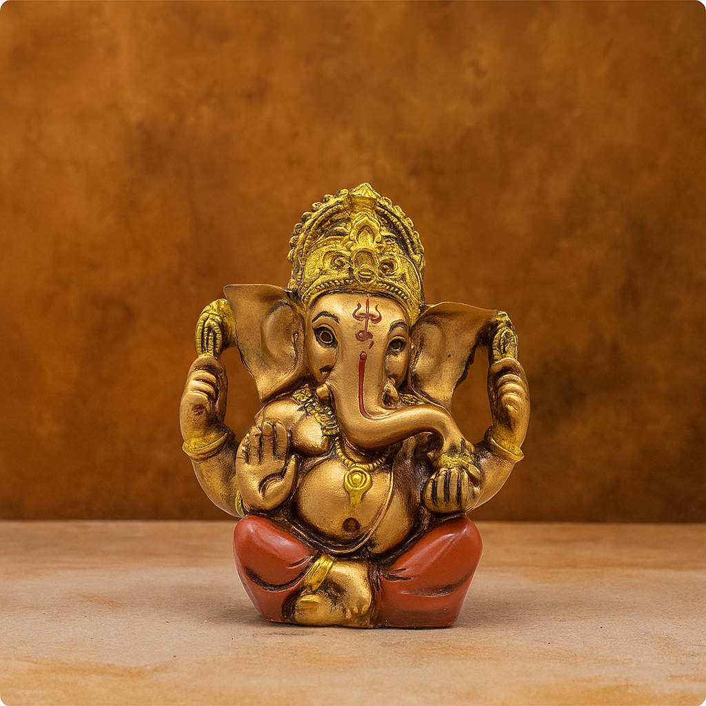Red & Golden Ganesh Ji Murti – Riddhi Siddhi Roop