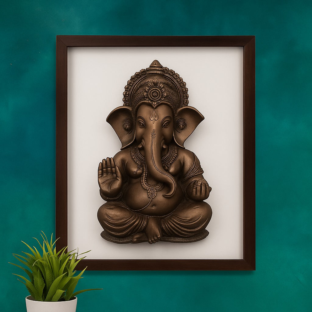 Ganesh Pyrite-Selenite 3D Plate (Complimentary wooden frame)