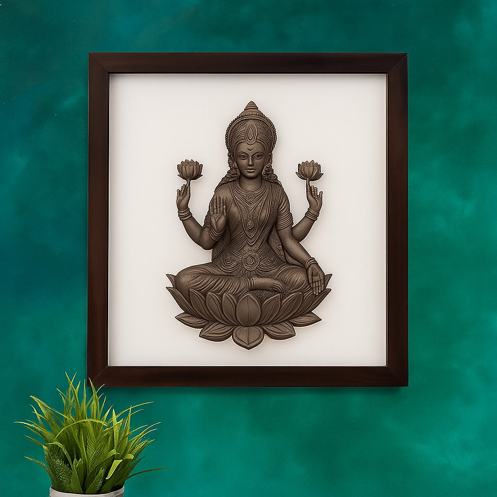 Goddess Lakshmi Pyrite-Selenite 3D Plate (Complimentary wooden frame)